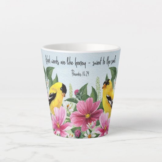 Country Garden met vogels en geschriften Latte Mok (Voorkant)