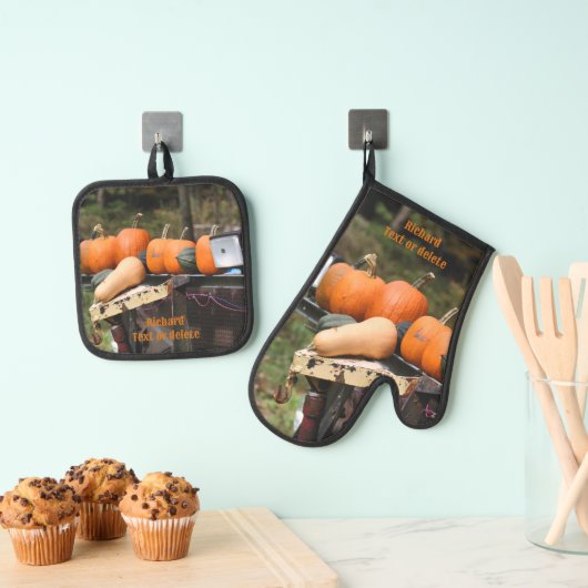 Country Garden pompoenen en squash gepersonaliseer Ovenwant & Pannenlap Set (Insitu(Ophanging))