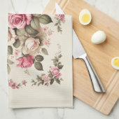 Country Garden Roze Rozen op Cream Achtergrond Theedoek (Quarter Fold)