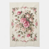 Country Garden Roze Rozen op Cream Achtergrond Theedoek (Verticaal)
