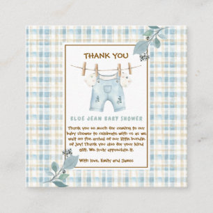 Country Gingham Blue Jean Baby shower Dank u Informatiekaartje