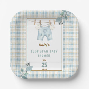Country Gingham Blue Jean Baby shower Welkom Papieren Bordje