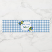 Country Gingham Check Blue Flowers Baby Q BBQ Waterfles Etiket (Enkel label)