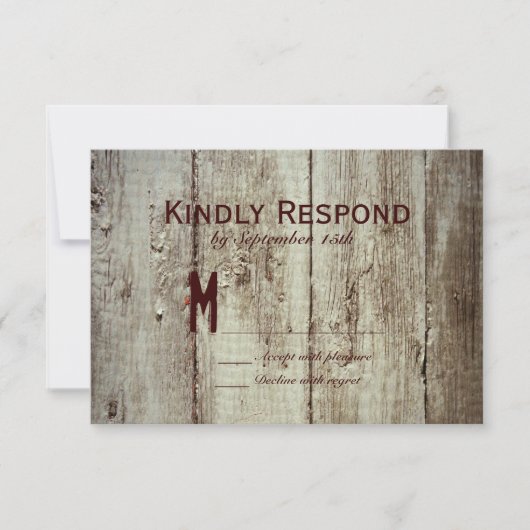 Country Grange Bois Typographie Mariage Cartes RSV (Devant)