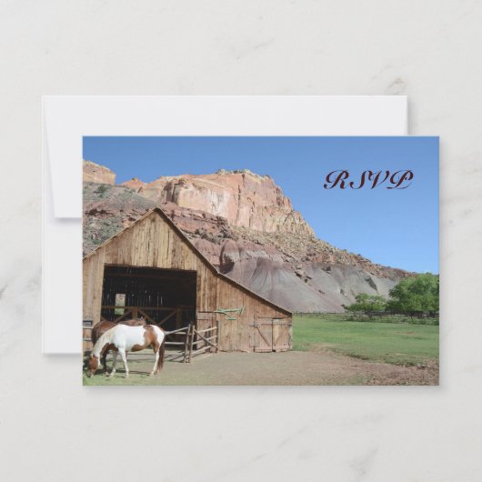 Country Grange Chevaux Stable Mariage Cartes RSVP (Devant)
