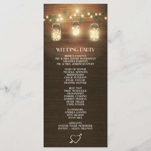 Country Grange Rustique Mason Jar Programmes de ma (Dos)