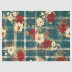 Country Grunge Distressed Plaid Floral Decoupage Tissuepapier