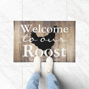 Country Hen Welkom bij onze Roost Family Name Deurmat