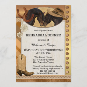 Country Horses Rustic Rehearer Dîner Invitation