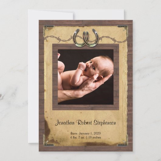 Country Horseshoe Photo Baby Faire-part (Devant)