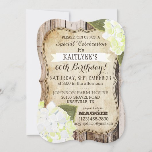 Country Hydrangeas et Rustic Wood Invitation (Devant)