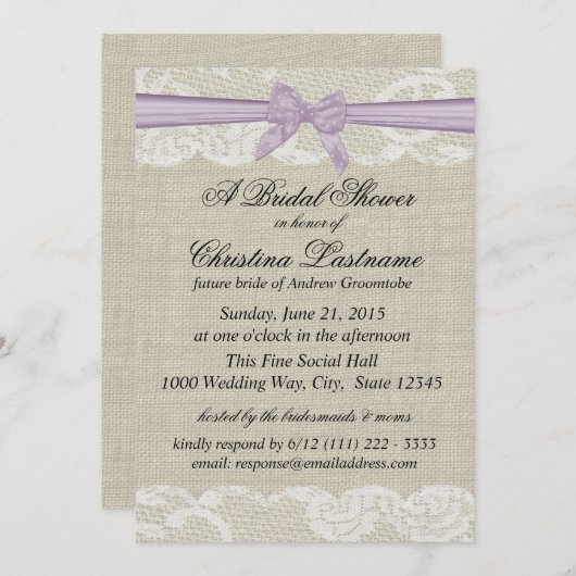 Country Kant en Burlap met Lavendel Boog Douche Kaart (Voorkant / Achterkant)