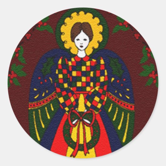 Country kerstengel ronde sticker (Voorkant)