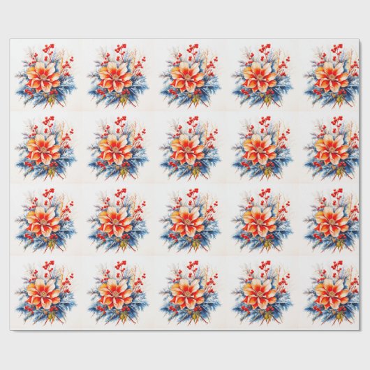 Country Kerstmis In het Zuiden Bloemen Magnolia Cadeaupapier (Vlak)