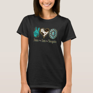 Country Koehuid Vrede Liefde Turquoise Rodeo Cowgi T-shirt