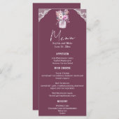 Country Lace Mason Jar Bourgondië bruiloft Menu (Voorkant / Achterkant)