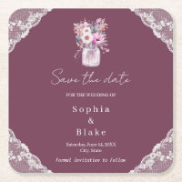 Country Lace Mason Jar Bourgondië Save the Date