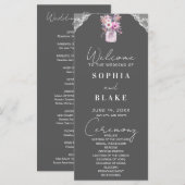 Country Lace Mason Jar Gris Programme de mariage (Devant / Derrière)