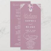 Country Lace Mason Jar Programme de mariage rose (Devant / Derrière)