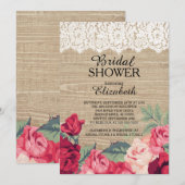 Country Lace Rozen Wood Bruids Douche Uitnodiging (Voorkant / Achterkant)