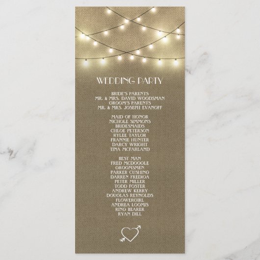 Country Lights + Rustieke Burlap Wedding Programma (Achterkant)