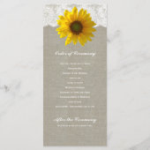 Country Linen Sunflower Lace Programme de mariage (Dos)