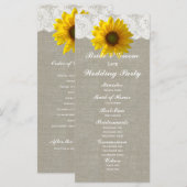 Country Linen Sunflower Lace Programme de mariage (Devant / Derrière)