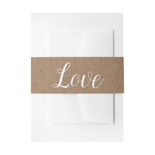 Country Love Bruine & Witte Kraft Rustieke Trouwka Uitnodigingen Wikkel