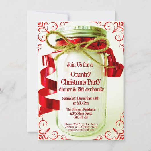 Country Mason Jar Fête de Noël Invitations (Devant)