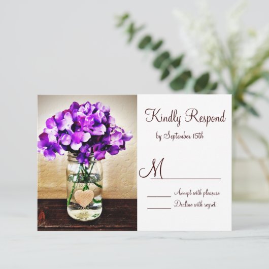 Country Mason Jar Hydrangea Mariage Cartes RSVP (Debout devant)