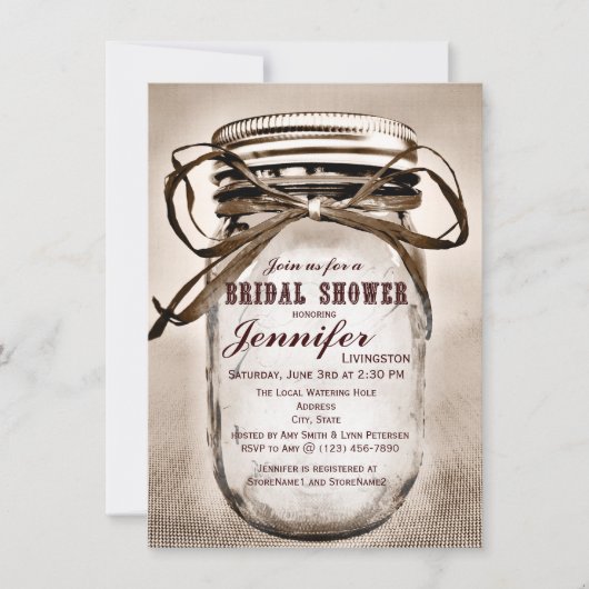 Country Mason Jar Invitations de douche nuptiale (Devant)