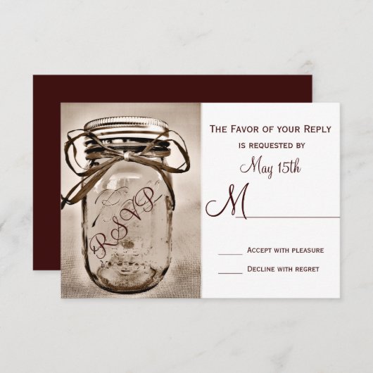 Country Mason Jar Mariage rustique Cartes RSVP (Devant / Derrière)