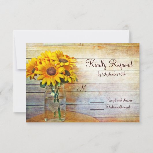 Country Mason Jar Sunflower Wedding Cartes RSVP (Devant)