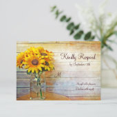 Country Mason Jar Sunflower Wedding Cartes RSVP (Debout devant)