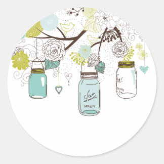 Country Mason Jars Blauwe Bloemen Ronde Sticker