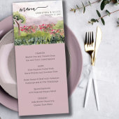 Country Meadow Watercolor Dusty Rose Menu Mariage