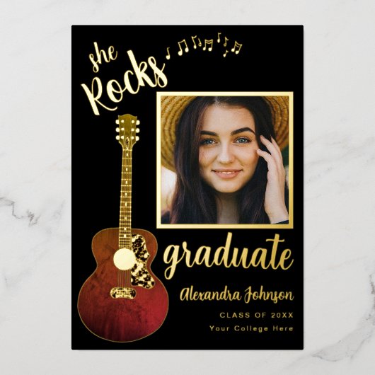 Country Music Afstuderen Party Script Zwart en Gou Folie Uitnodiging (Voorkant)