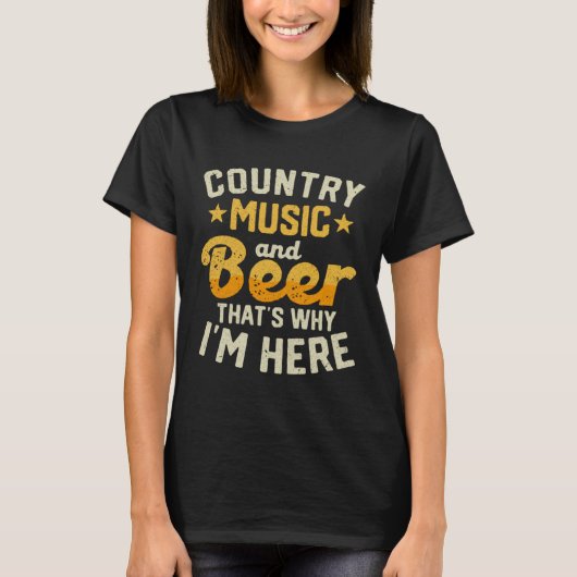 Country Music and Beer Daarom ben ik hier gitaar T-shirt (Voorkant)
