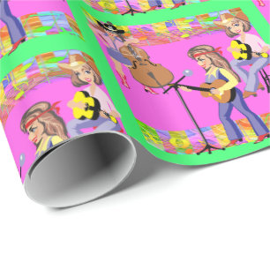 Country Music Band Cowgirls Zingen en gitaren Cadeaupapier