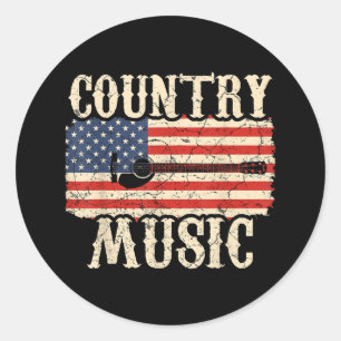 Country Music Guitar American Flag Gift Ronde Sticker
