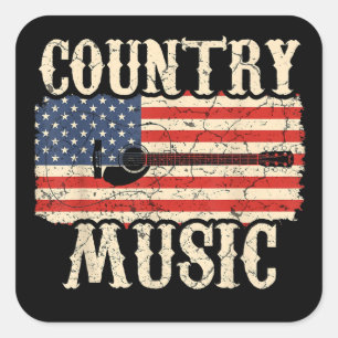 Country Music Guitar American Flag Gift Vierkante Sticker