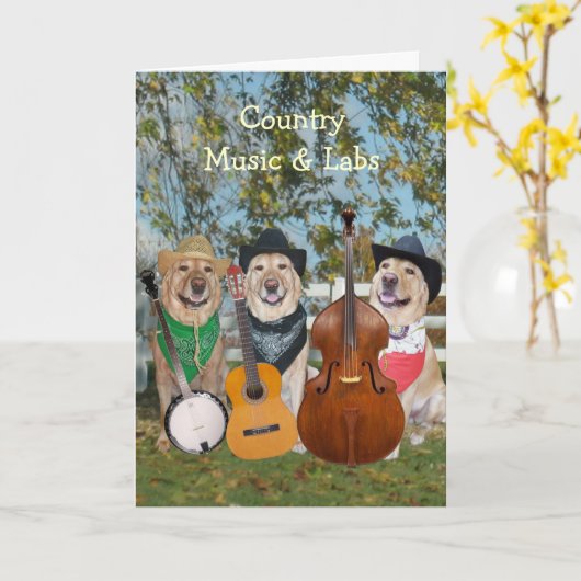 Country Music & Labs  verjaardag Kaart (Gele Bloem)