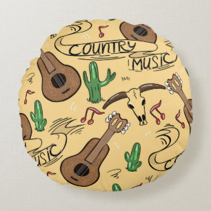country muziek gitaar cactus patroon rond kussen