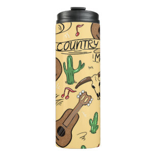 country muziek gitaar cactus patroon thermosbeker