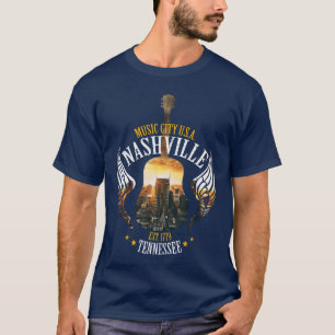 Country Nashville Retro Gitaar Klein familie vrien T-shirt
