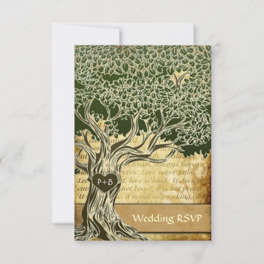Country Oak Tree Vintage Wedding Cartes RSVP (Devant)