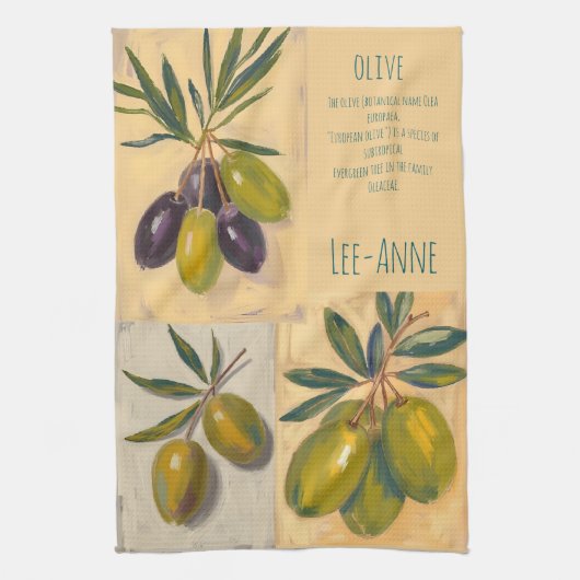 Country Olive Watercolor Kitchen– Cozy olive Theedoek (Verticaal)