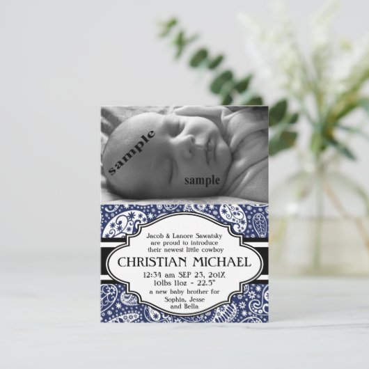 Country Paisley New Baby Boy Faire-part de naissan (Debout devant)