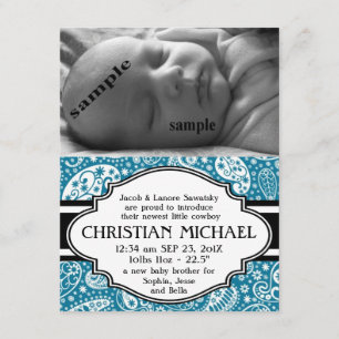 Country Paisley New Baby Boy Faire-part de naissan