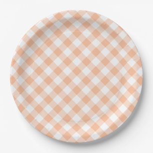 Country Peach Gingham Papieren Bordje